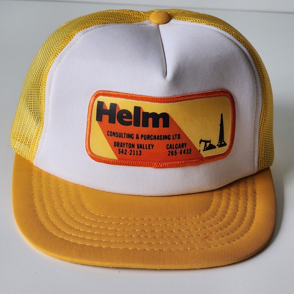 Vintage Helm Trucker Hat Mesh Cap Snap‎ Back Patch Logo Drayton Valley Calgary
